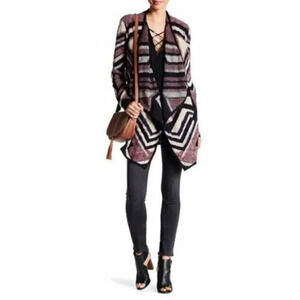 Lucky Brand Intarsia Aztec Geometric Print Waterfall Cardigan M